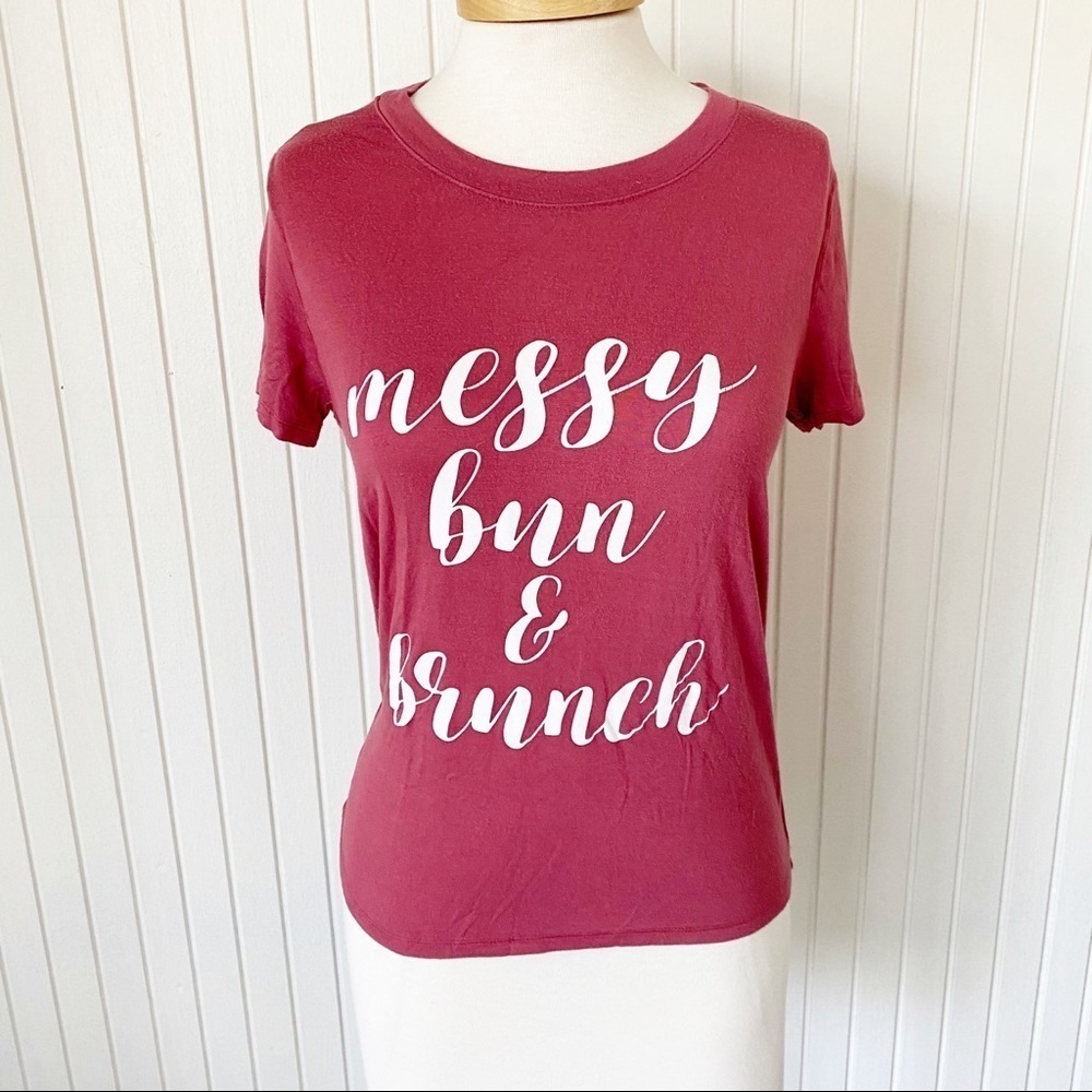 Justify Messy Bun & Brunch Red T-Shirt Top Small